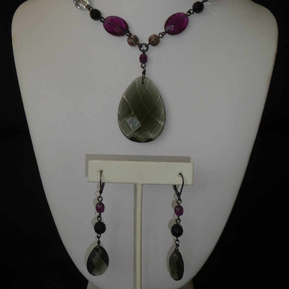 Lia Sophia - Purple & Gray Necklace & Earrings